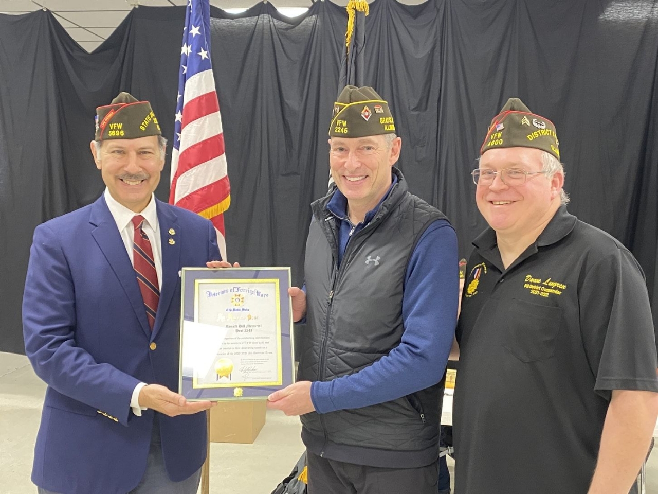 Commander Magnetta presented All American Certificate by VFW Illinois Jr Vice, Brett Nilla